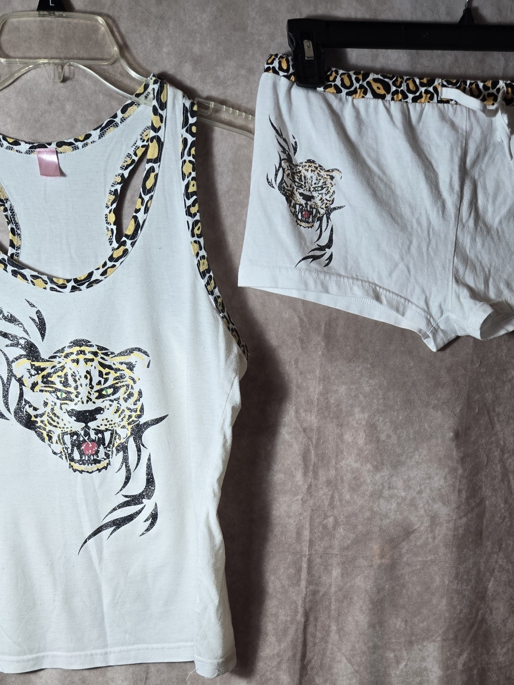White Leopard Print Lounge Tank and Shorts Set